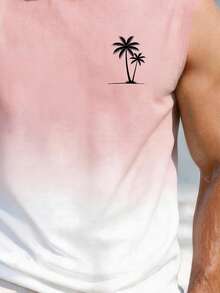 VIVINTIMO Men's Plus Size Tank Top, Pink Gradient Coconut Tree Print, Suitable For Island Vacation - Multicolor - View 4