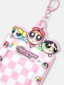 THE POWERPUFF GIRLS X SHEIN 1個粉色與白色卡通卡套扣環鑰匙圈－可愛照片包掛飾 - 粉白卡套 - 查看 3