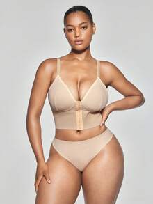 SHAPORA 1pc Plus Size Minimalist Mesh Wide-Fit Shaping Top - Apricot - View 2