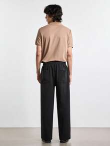 Merionis Men's Solid Color Drawstring Waist Straight Leg Loose Casual Sweatpants - Black - View 9