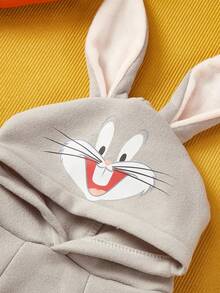 LOONEY TUNES X PETSIN 1件快樂兔子印花灰色寵物連帽衫，厚實舒適適合秋冬，讓您的貓或小型犬時尚保暖，柔軟無彈力面料，適合寒冷天氣、沙發慵懶時光或可愛冬季散步 - 灰色 - 查看 4