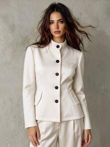 Franclia Damen eleganter Stehkragen Taillengürtel Langarm Cardigan, Herbst/Winter - Aprikosenfarben - Übersicht 1