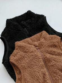 SHEIN Set 2 Potong Baju Bayi Laki-laki dan Perempuan Musim Gugur/Dingin yang Lucu dan Serbaguna, Rompi dan Jaket Warna Polos yang Lembut - MultiWarna - View 9