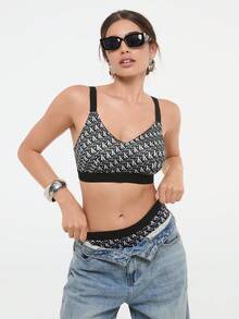 Bralution Women's Letter Print Bra And Triangle Panty Sports Underwear Set - Black and White - View 5