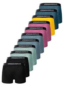 Provexi Provexi 11pcs Men's Solid Color Letter Waistband Boxer Briefs Set - Multicolor - View 2