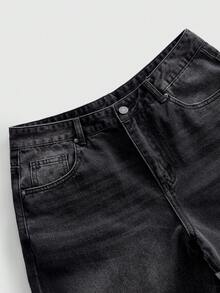 ROMWE MEN 男士寬鬆版型蜘蛛網刺繡圖案牛仔褲 - 黑色 - 查看 5