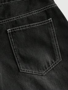 ROMWE MEN 男士寬鬆弧形腿牛仔褲，附蜘蛛網刺繡 - 黑色 - 查看 6