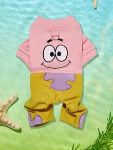SpongeBob SquarePants | PETSIN 1件刺繡可愛卡通圖案四足寵物連身衣，適用於貓狗，休閒舒適，適合室內放鬆或戶外趣味探險 - 粉綠 - 查看 1