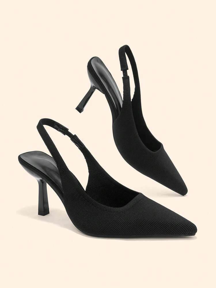 CUCCOO BASICS Ladies Pointed Thin Heel Sexy Avant-Garde Back Strap Slingback Slip-On Fashion High Heel Shoes Nightclub Gorgeous Stretch Black Fabric - Black - View 1