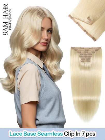 7Pcs Clip In Human Hair Extensions 20 Clips Double Weft Invisible Clip Ins 120G #613 Light Blonde 14-22 Inch Premium Real Human Hair Soft Thick Texture Durable & Anti-Shedding Great Choice For Thin Hair Salon Styling And Daily Wear For Women & Girls