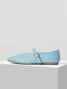 MOTF PU LEATHER MARY JANE FLAT SHOES FOR CHRISTMAS SPRING SHOES - Light blue - View 3