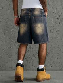 EGENSIO Men's Fashion Versatile Button Pocket Denim Wide Leg Shorts - Blue - View 2