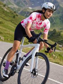 Exploreva Exploreva Women's Floral Print Short Sleeve Cycling Jersey - Redwood - View 6