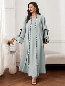 Al Najma Women's Contrast Color Bowknot Decor Casual Party Abaya - Green - View 3