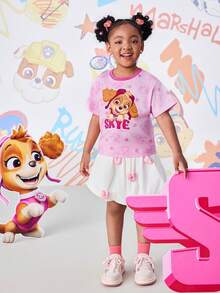 SHEIN | PAW Patrol 少女字母和卡通狗印花短袖T恤 - 粉色 - 查看 6