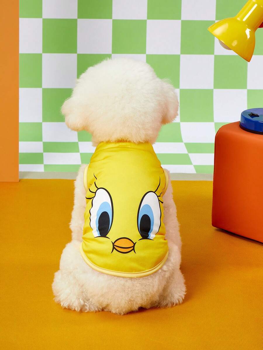 LOONEY TUNES X PETSIN 1pc Cartoon Cute Little Yellow Bird Print Yellow Pet Top, Elastic Comfortable Fit, Breathable Polyester Fabric, Anti-Flea, Less Shedding, Heat-Resistant, Universal For Cats And Dogs, Suitable For Indoor And Outdoor Use - Yellow - View 1