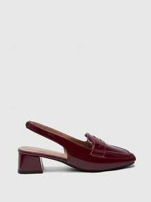 CUCCOO BIZCHIC Women Shoes Square Toe Burgundy Mirror Fashionable Simple High Heels Shoes With Loafers, Holiday Commuting Old Money Style Wear - Mirror burgundy 1 - View 2