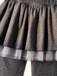 Elladie kids 1pc Girls Spring/Autumn 2026 New Solid Color 2 In 1 Mesh Cake Skirt Leggings, Soft Skin-Friendly Elastic Long Pants For Outings, Versatile - Grey - View 6