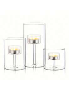 Cylindrical Windproof Glass Candle Holder, Oil Lamp, Windproof Candle Holder, Creative Home Decoration, Candlelight Dinner Gift (Excluding Candles) - Multicolor - View 5