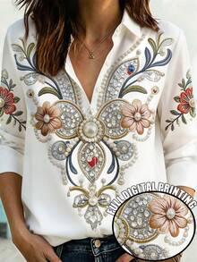 EMERY ROSE Women's Blouses & Shirts, Floral Print, Romantic Summer Shirts, Gifts For Women Fall - Multicolor - View 1