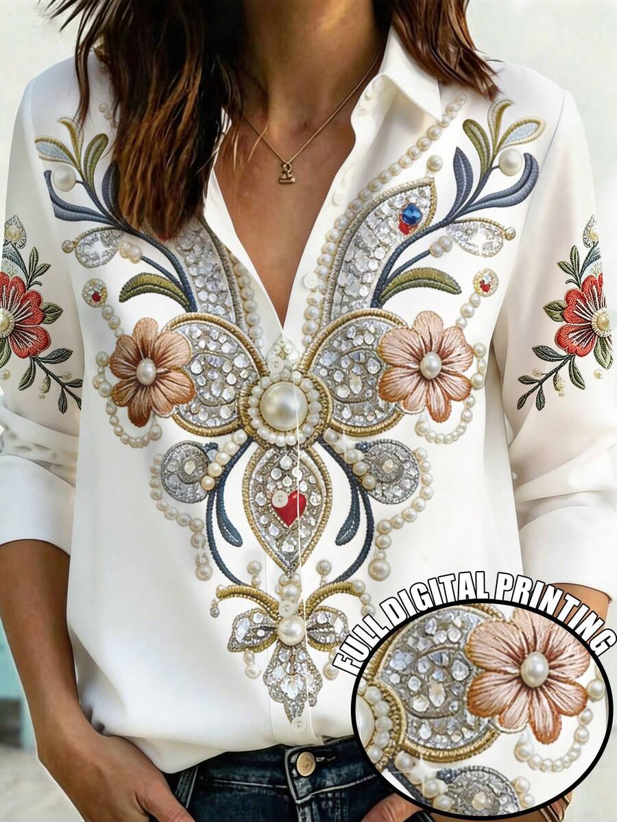 EMERY ROSE Women's Blouses & Shirts, Floral Print, Romantic Summer Shirts, Gifts For Women Fall - Multicolor - View 1