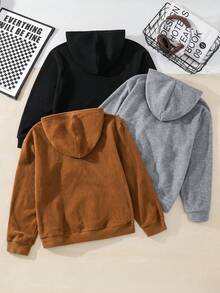 SHEIN 男童秋冬抓絨連帽衛衣三件套，拼色組合 - 彩色 - 查看 2