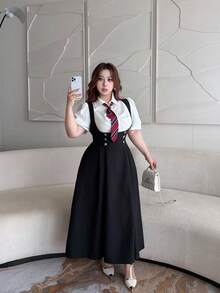 Vibekara 大尺碼休閒 2 合 1 百褶鈕扣洋裝 - 彩色 - 查看 5