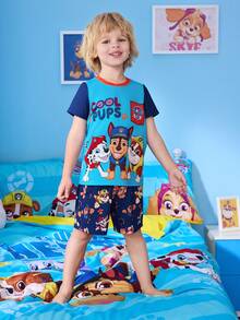 SHEIN | PAW Patrol 2pcs/Set Cartoon Print Short Sleeve Top And Shorts For Young Boys - Blue - View 6