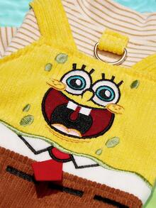 SpongeBob SquarePants | PETSIN 1件刺繡卡通條紋燈芯絨寵物連身衣，舒適吊帶褲適合貓狗穿著，柔軟舒適，適合日常穿著或可愛拍照造型 - 混合色 - 查看 3