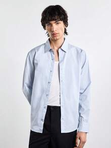 VeloEdit Men's Cotton Casual Modest Versatile Solid Color Long Sleeve Turn-Down Collar Shirt Teachers' Day Graduation Office Vacation Workout Light Blue Summer - Light Grey - View 11