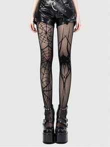 ROMWE Goth 2pcs Spider Web Net Pantyhose, Halloween - Black - View 2
