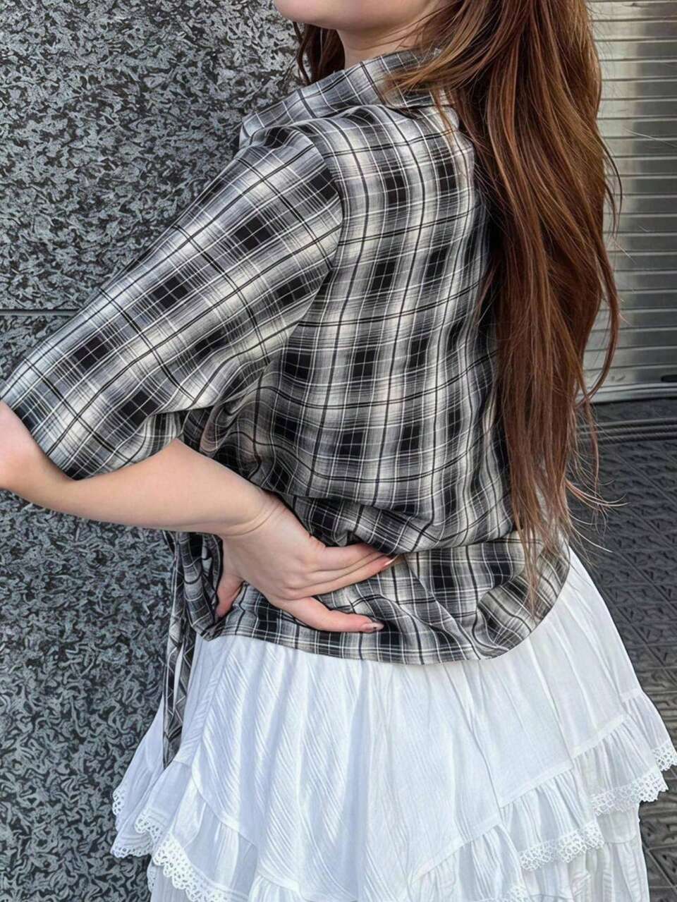Dazy Plus New Plaid Drawstring Tie Bow Casual Versatile Spring Summer Autumn Shirt Cute Tops