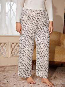 PalaceNights Court Style Ditsy Floral Loose Straight Leg Plus Size Pajama Bottoms - Multicolor - View 5