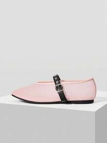 MOTF PREMIUM WOMEN'S LASER HOLLOW SQUARE TOE FLAT SLIP-ON SHOES - Pink black - View 3