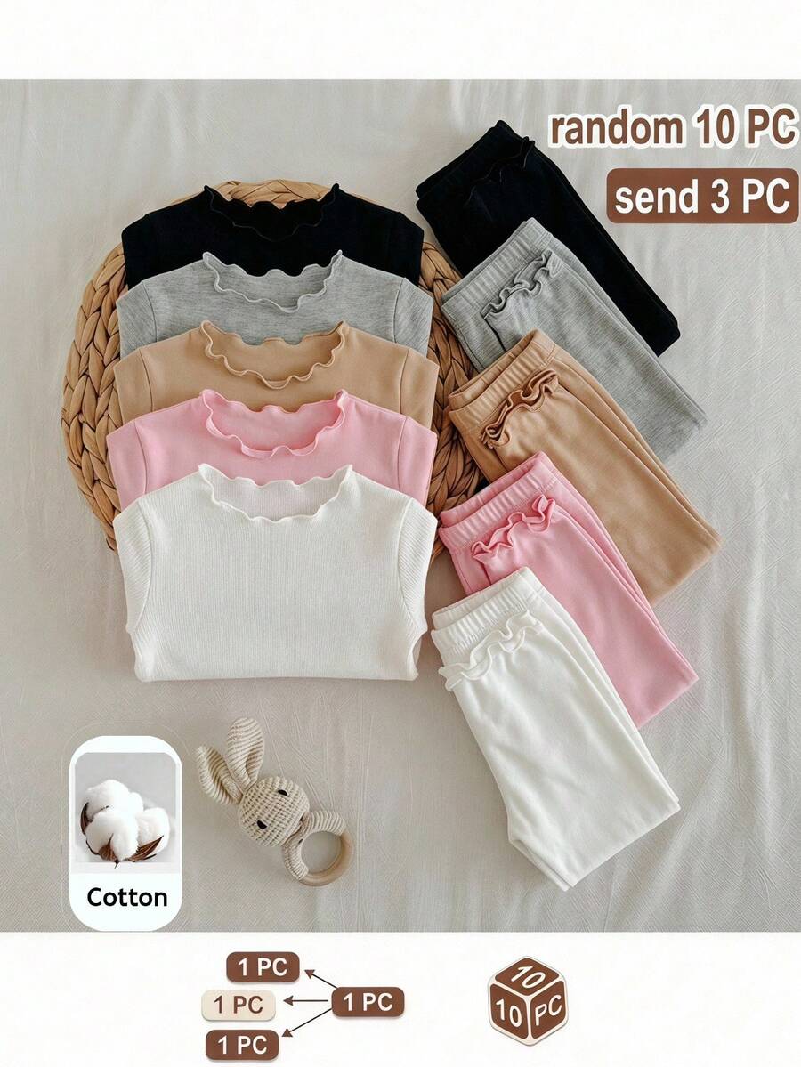 SHEIN Young Girl Solid Color Ruffle Collar Long Sleeve Casual T-Shirt - Multicolor - View 1