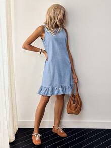 SHEIN LUNE Plus Size Summer Casual Ruffle Hem Denim Dress - Blue - View 2