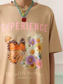 Chillnights Women's Letter & Butterfly Print Short Sleeve Pajama Top - Camel - View 4