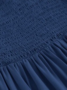 BELROSIE Solid Frill Trim Ruffle Hem Dress Holiday Party Dress  - Blue - View 3