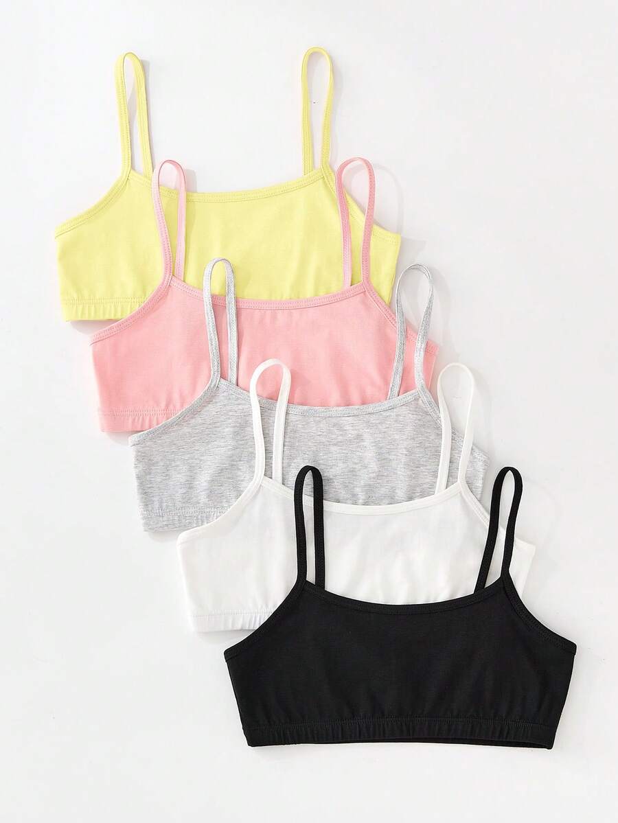 SHEIN Girlism 少女黑色白色粉色極簡舒適親膚細肩帶內衣 6件/組 - 彩色 - 查看 1