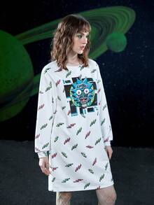 Rick and Morty X SHEIN 休閒卡通圖形下垂肩寬鬆連衣裙，春秋兩季款式 - 彩色 - 查看 5