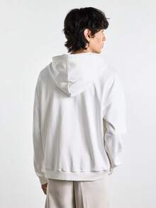 Merionis Men's High Cotton Content Soft And Comfortable Casual Basic Versatile Solid Color Hoodie Boxing Brunch Holiday White Autumn - White - View 3
