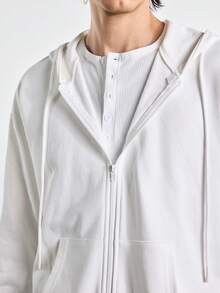 Merionis Men's High Cotton Content Soft And Comfortable Casual Basic Versatile Solid Color Hoodie Boxing Brunch Holiday White Autumn - White - View 8