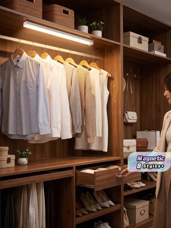 10/20/30/50CM LED Motion Sensor Light, Rechargeable Magnetic Under Cabinet Light, Wireless LED Night Light With Motion Sensor, Room Decoration, Suitable For Room, Bedroom, Bedside, Kitchen Supplies, Closet, Stairs, Corridor And Cupboard Light