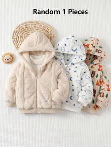 Cozy Pixies Baby Boy Decorative Patch Hooded Long Sleeve Winter Jacket, Thermal Lined Thick - White - View 1