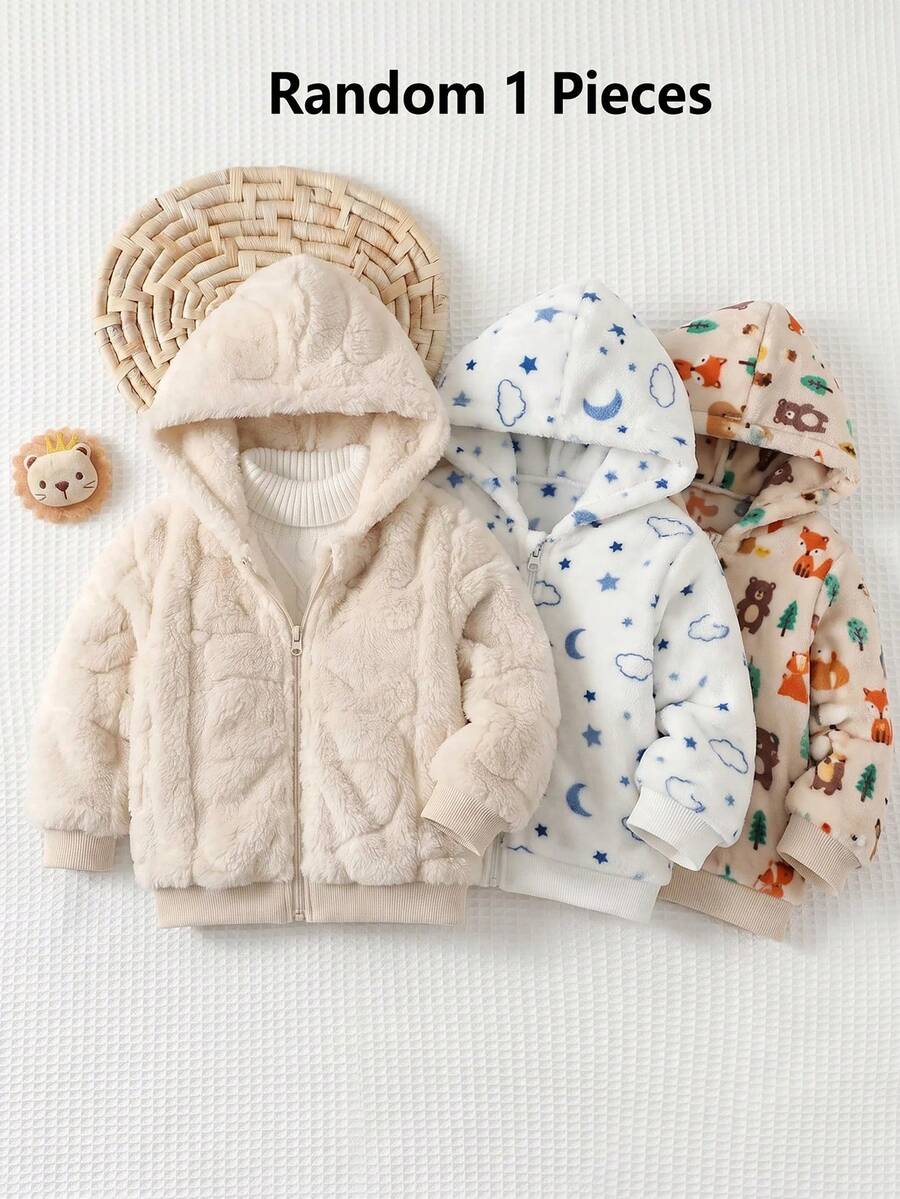 Cozy Pixies Baby Boy Decorative Patch Hooded Long Sleeve Winter Jacket, Thermal Lined Thick - White - View 1
