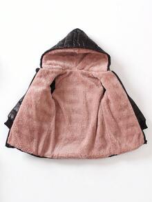 SHEIN 女童拉鍊連帽毛絨內裡加厚外套 女童外套 童女外套 童女冬季夾克 童女黑色外套 - 黑色 - 查看 8