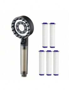 1PC Adjustable 5-Mode High Pressure Shower Head, Water Saving Massage Filter Shower With 5 Cartridges, Black/Silver Bathroom Accessory - multicolor - View 6