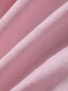 Livesso Blus Wanita Gaya Manis dan Segar, Bahan Pink, Kerah Tegak, Lengan Pendek Mengembang, Pinggang Terikat, Kancing Depan - Putih - View 4
