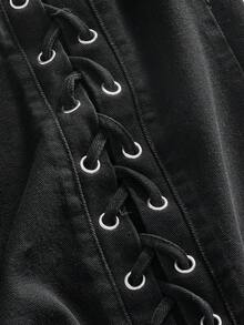ROMWE MEN Casual Men's Avant Fashionable Commuter Loose Fit  Strap Jeans - Black - View 5
