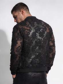 DSELFIQUE Men's Fashion Versatile Embroidered Zipper Long Sleeve Jacket - Black - View 2